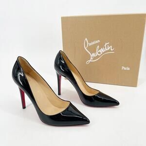 Christian Louboutin Pigalle Black Patent Leather Pointed Toe Heels Pumps EU 41